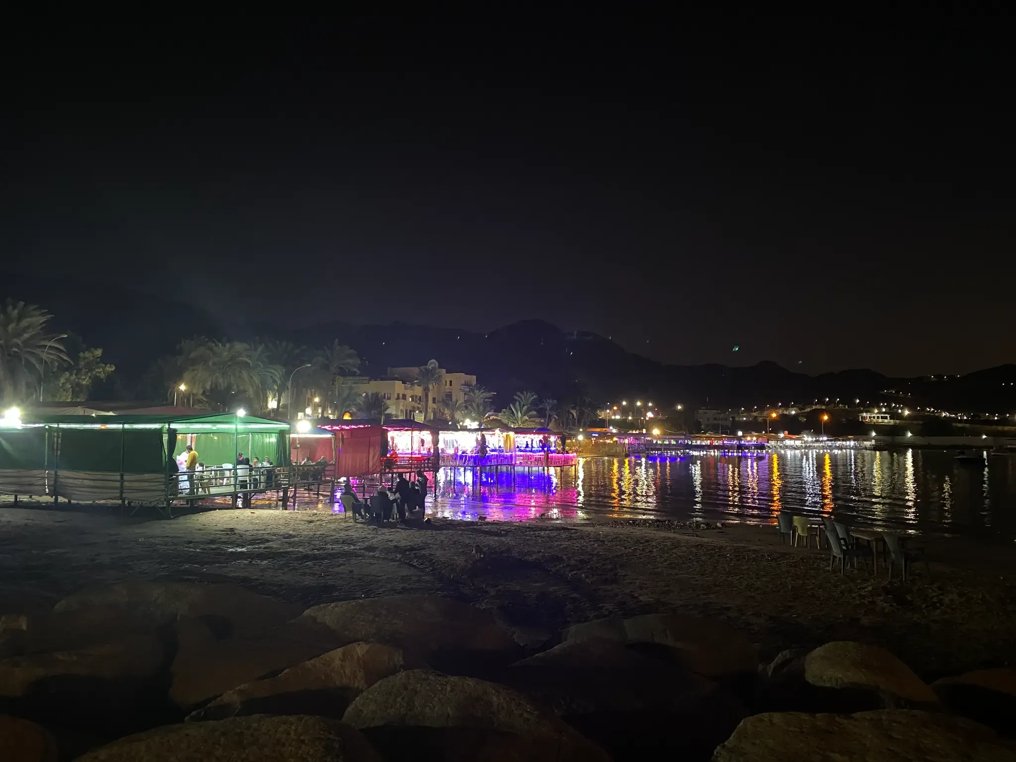 Local beach spot in Aqaba at night